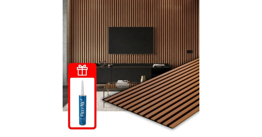 Акустичен панел от MDF 60x275см Тийк + ПОДАРЪК: Лепило