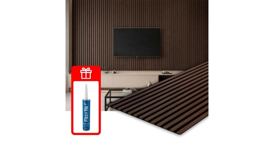 Акустичен панел от MDF 60x275см Тъмен Орех + ПОДАРЪК: Лепило